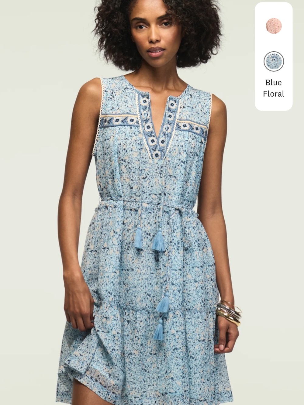 Printed Embroidered Yoke Mini Dress - Picture 2 of 7